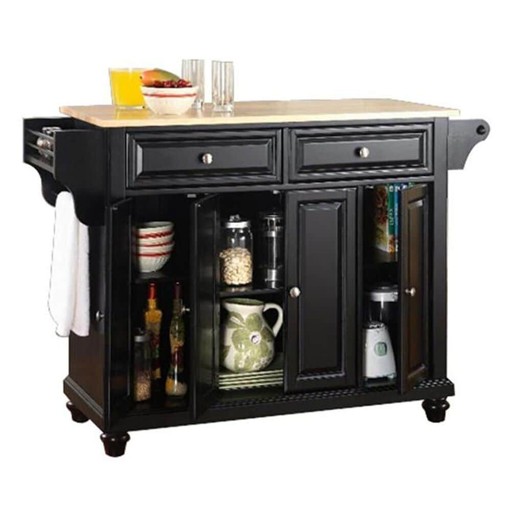 Crosley Furniture Cambridge Natural Wood Top Kitchen Island in Black