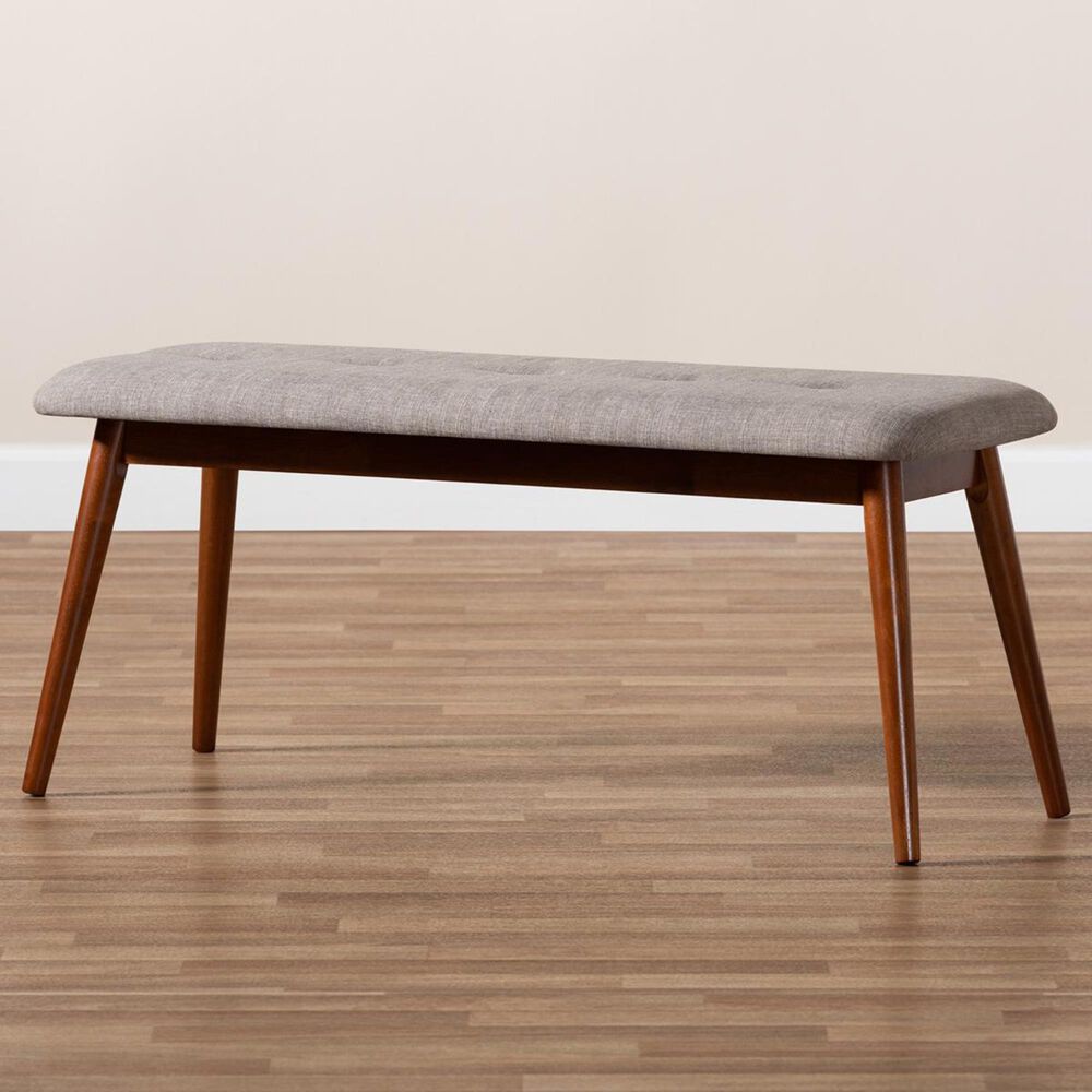 Baxton Studio Flora II Upholstered Dining Bench in Light Gray and Oak, , large
