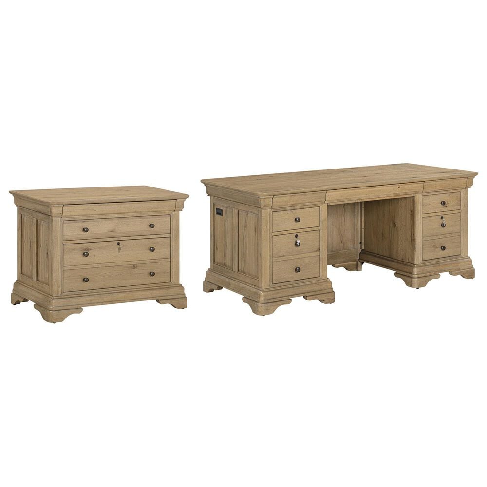 Riva Ridge Chateau Philippe 2-Piece Executive Desk and File Cabinet Set in Cognac, , large