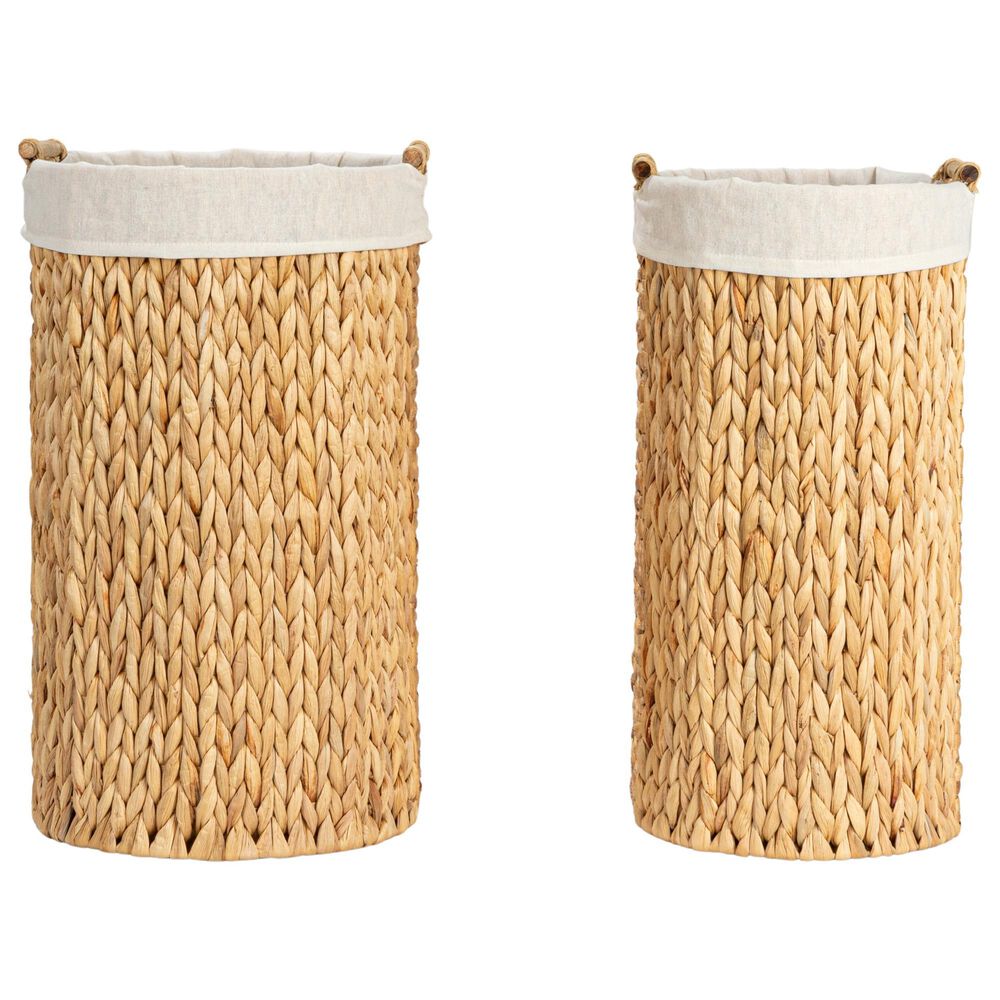 Household Essentials 2-Piece Handwoven Water Hyacinth Oval Hamper Set in Natural, , large