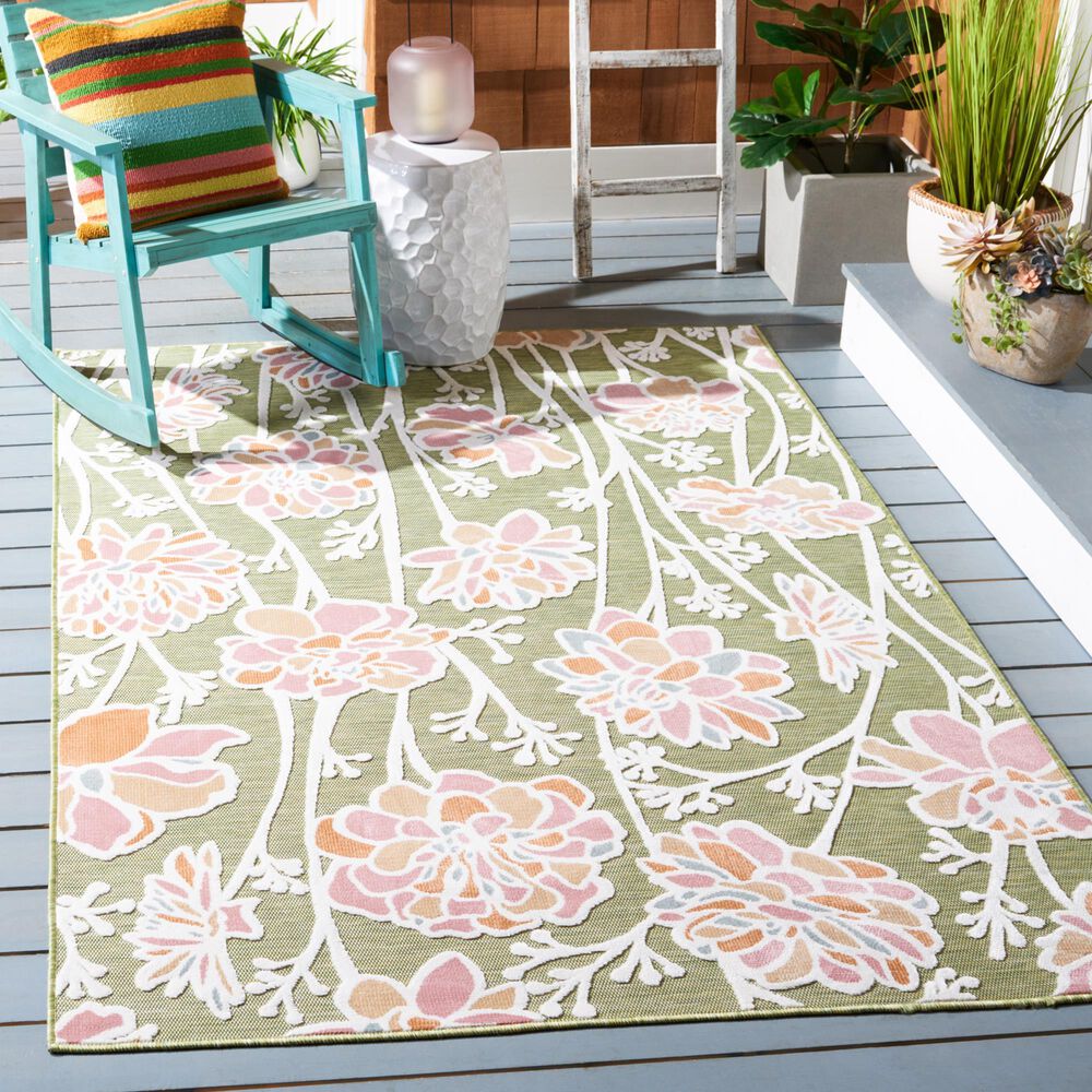 Safavieh Cabana CBN486Y 4&#39; x 6&#39; Green and Pink Indoor/Outdoor Area Performance Rug, , large