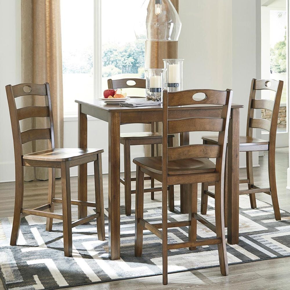 Signature Design by Ashley Hazelteen 5-Piece Counter Height Dining Set in Tobacco Brown, , large