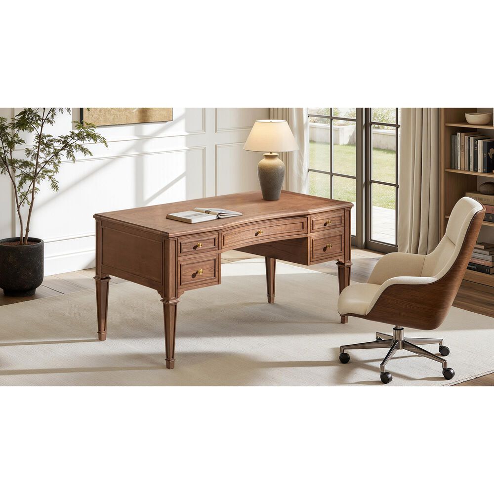 Jennifer Taylor Home Dauphin 59" 5-Drawer Executive Desk in Brown, , large