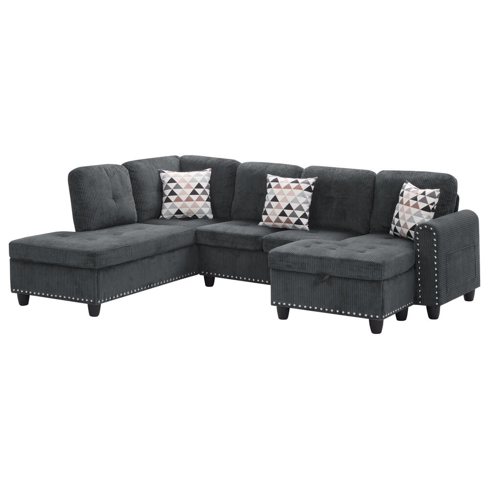 HOMLUX 94.49" L-Shaped Modular Sectional Sofa with Storage Ottoman and Cup Holders in Dark Gray, , large