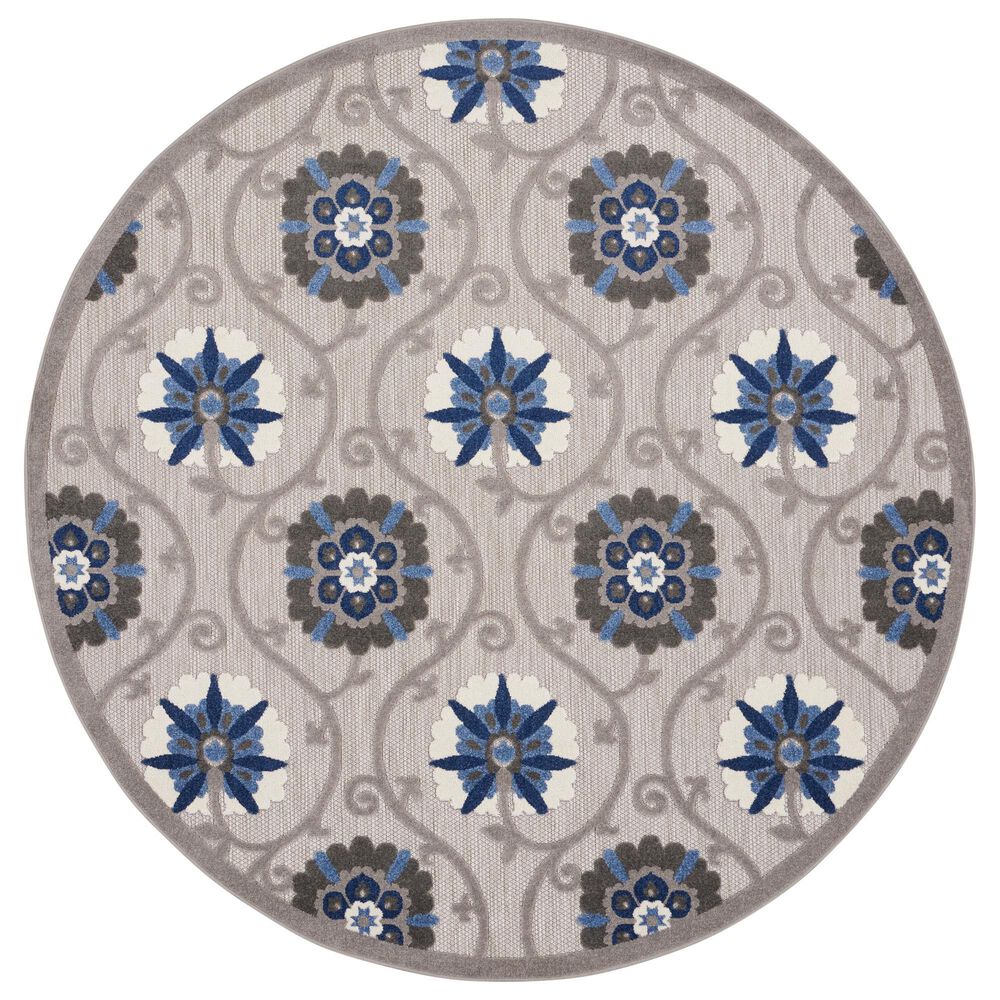 Nourison Aloha 7&#39;10&quot; Round Grey and Blue Indoor/Outdoor Area Rug, , large