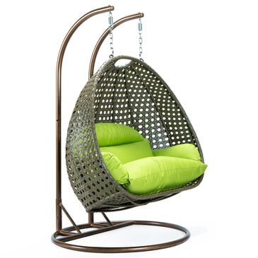 Leisuremod 57" Patio 2-Seat Hanging Egg Swing Chair with Light Green Cushion in Beige, , large