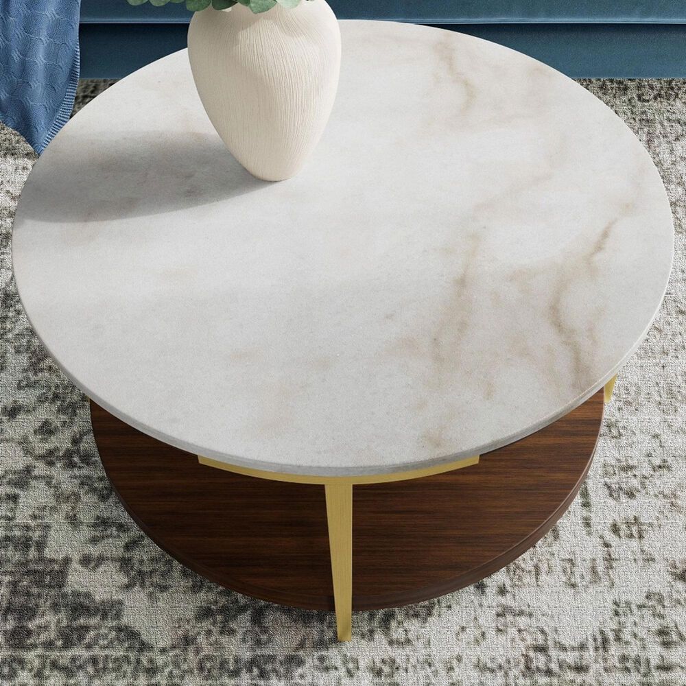 Riverside Furniture Emery Round Cocktail Table in Smoked Cherry and Bronze, , large