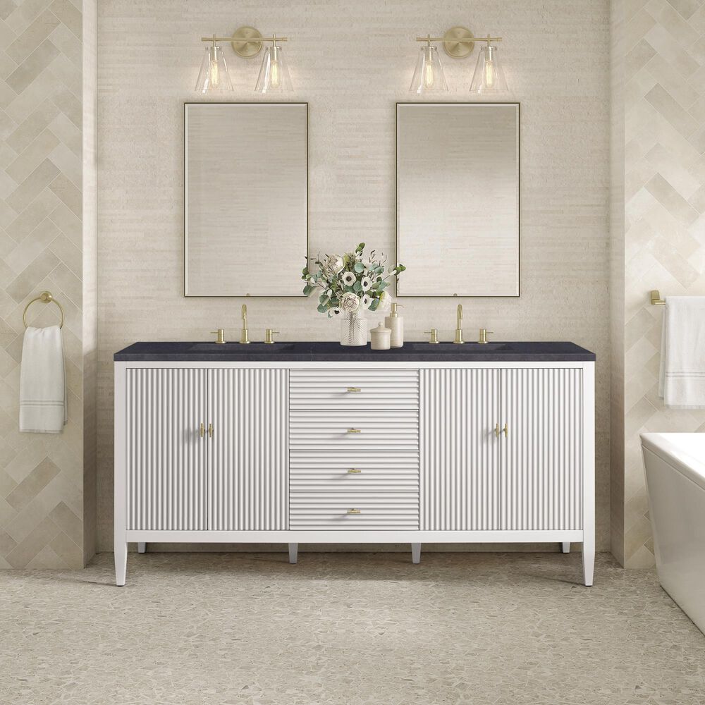 James Martin Vanities Myrrin 72&quot; Double Vanity in Bright White with 3 cm Charcoal Soapstone Quartz Top, , large