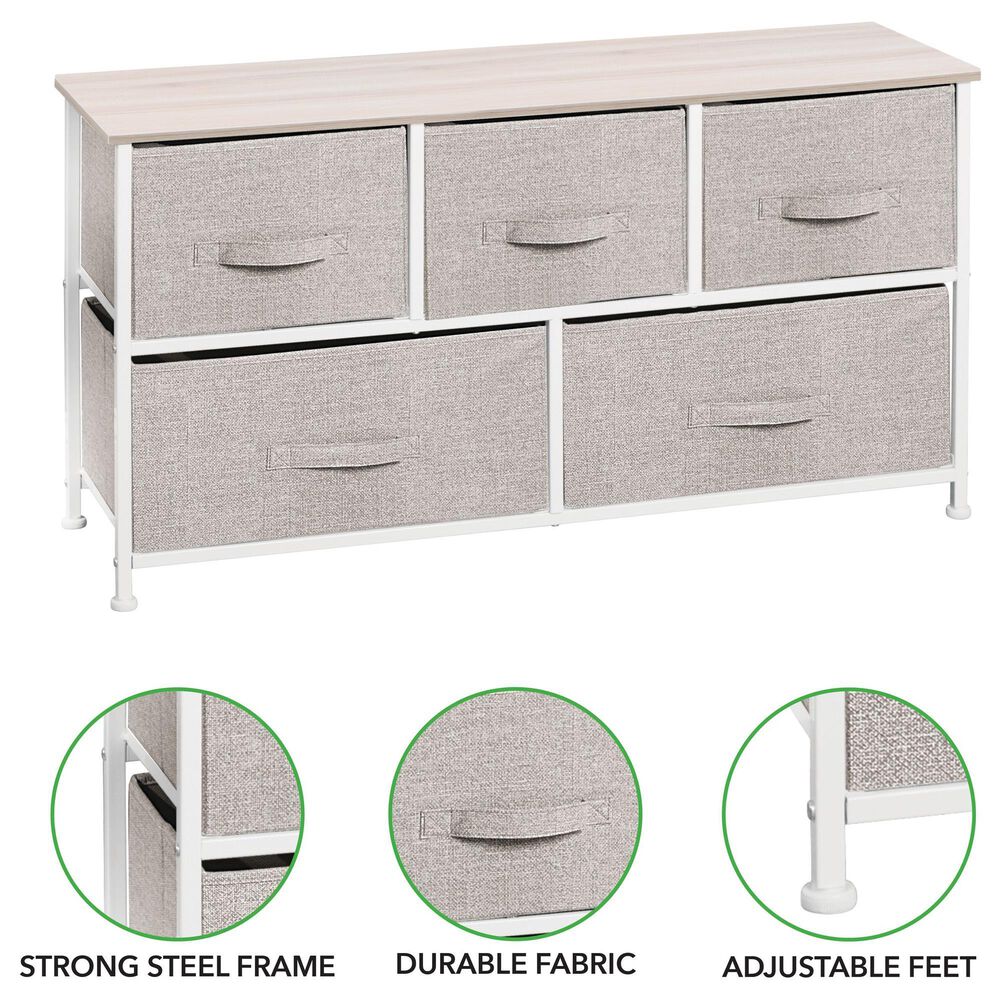 mDesign 5-Drawer Wide Dresser with Fabric Drawers in Linen, , large