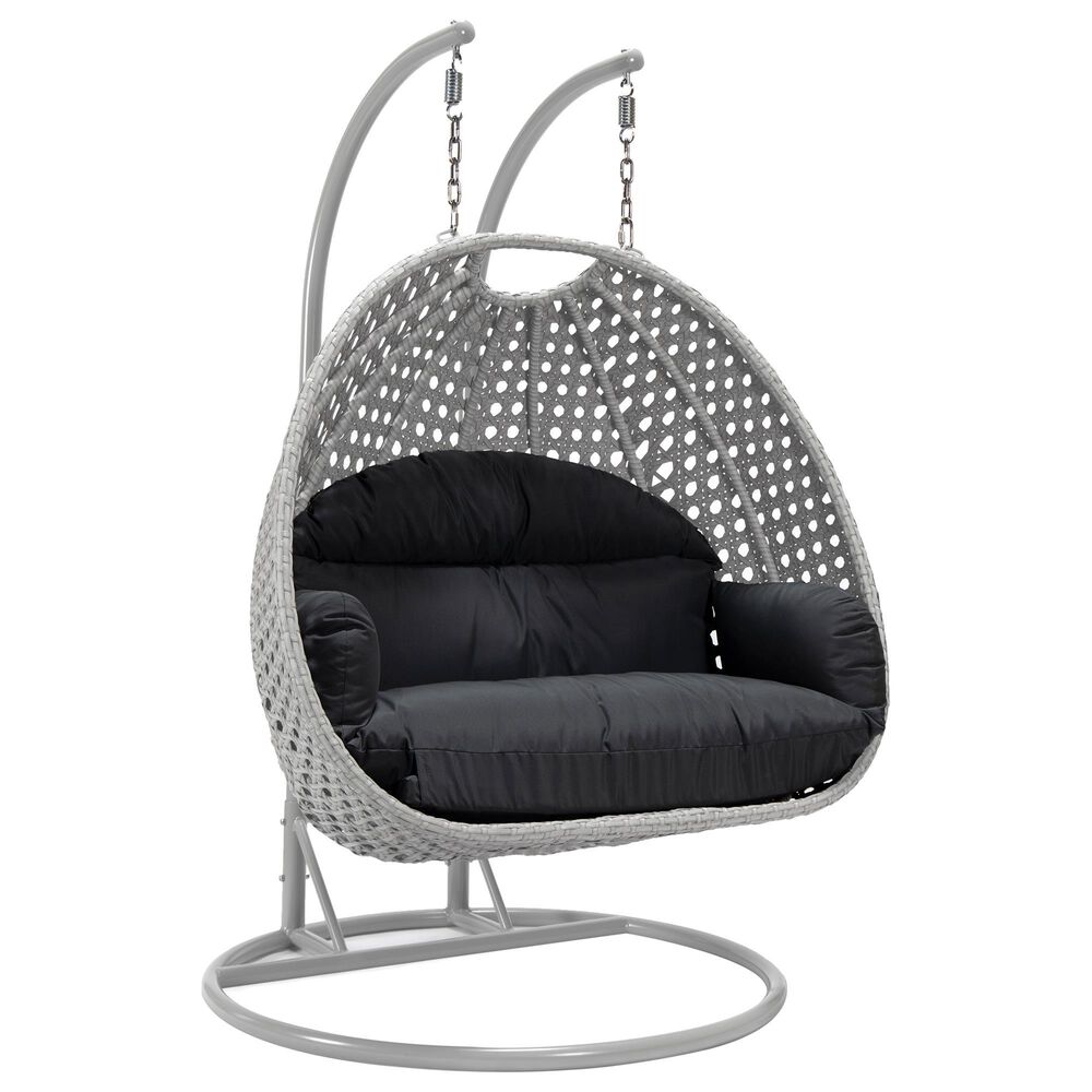 Leisuremod Mendoza Patio 2-Seat Hanging Egg Swing Chair with Dark Grey Cushion in Light Grey, , large