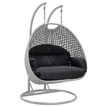 Leisuremod Mendoza Patio 2-Seat Hanging Egg Swing Chair with Dark Grey Cushion in Light Grey, , large