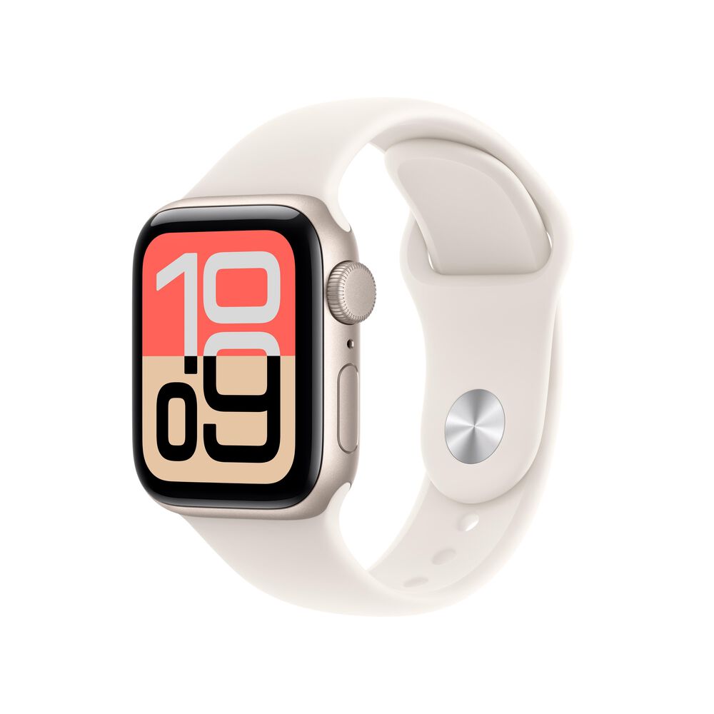 Apple Watch SE 3 (GPS) 40mm Starlight Aluminum Case with Starlight Sport Band - M/L - Starlight - (2025)(Pre-Order), , large