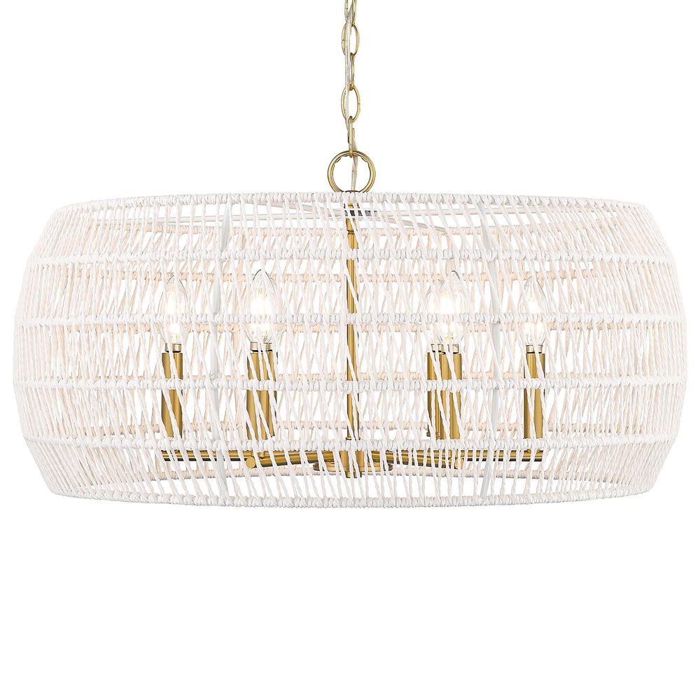 Golden Lighting Ellie 6-Light Chandelier with Bleached White Raphia Rope Shade in Modern Brushed Gold, , large