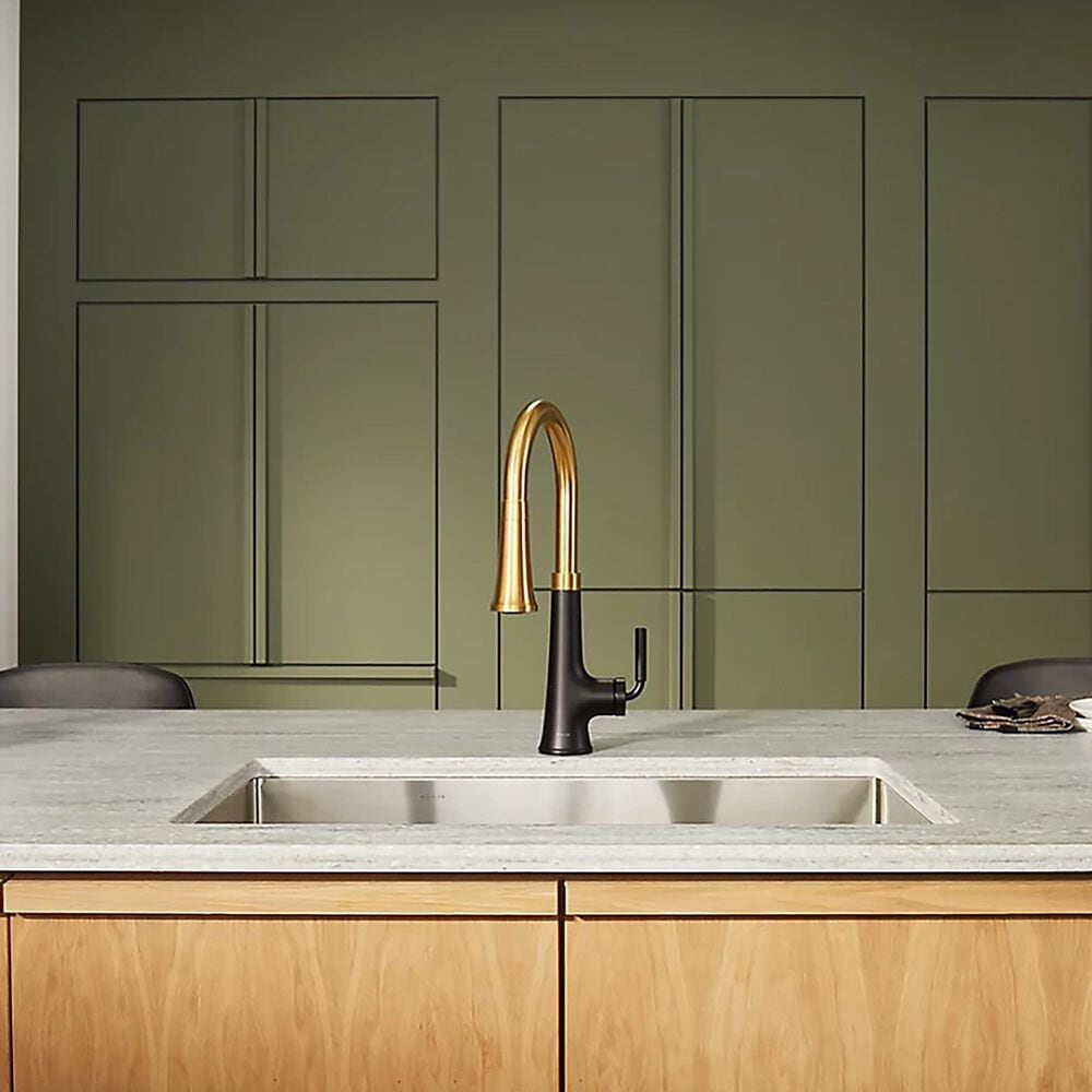 Kohler Tone Pull-Down Kitchen Sink Faucet in Matte Black and Brushed Moderne Brass, , large