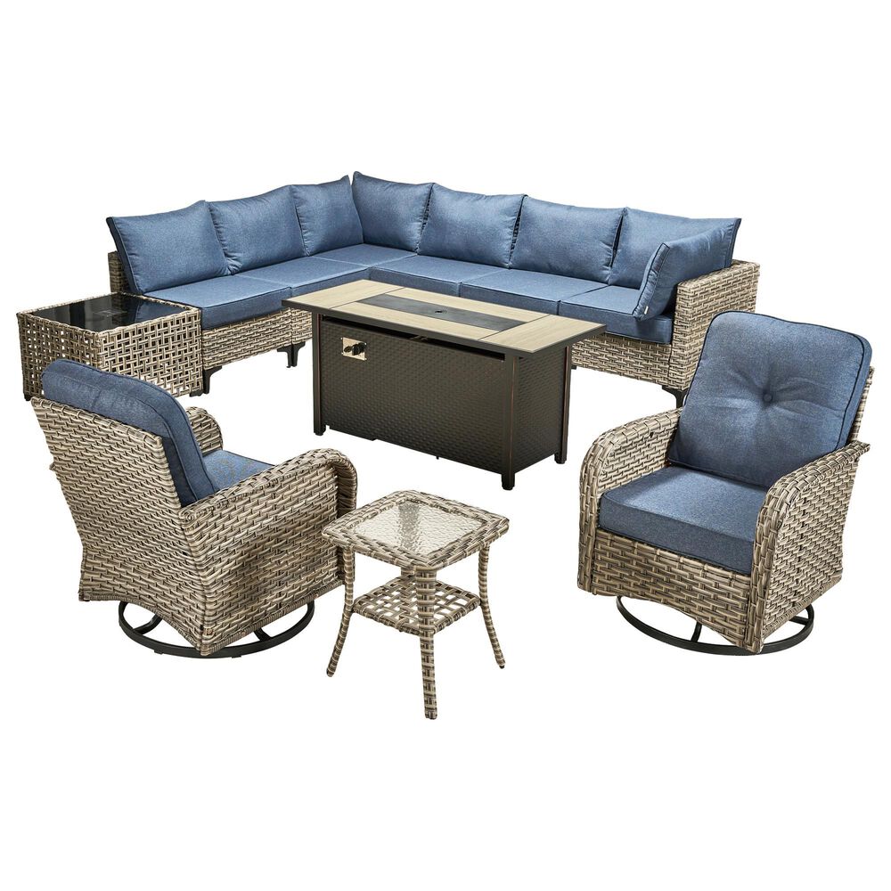 HOMLUX 11-Piece Outdoor Modular Sofa Conversation Set in Denim Blue, , large
