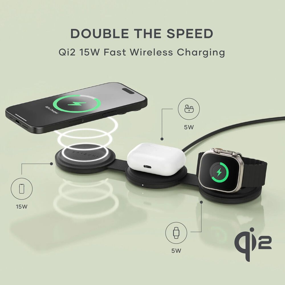 Satechi OntheGo 3-in-1 Wireless Charger in Black, , large