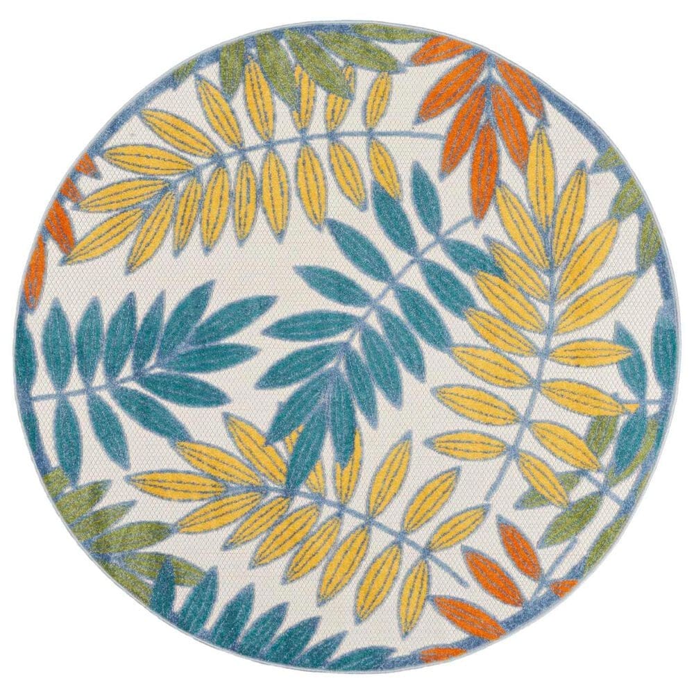 Nourison Aloha ALH18 5"3" Round Ivory and Multicolor Indoor/Outdoor Area Rug, , large