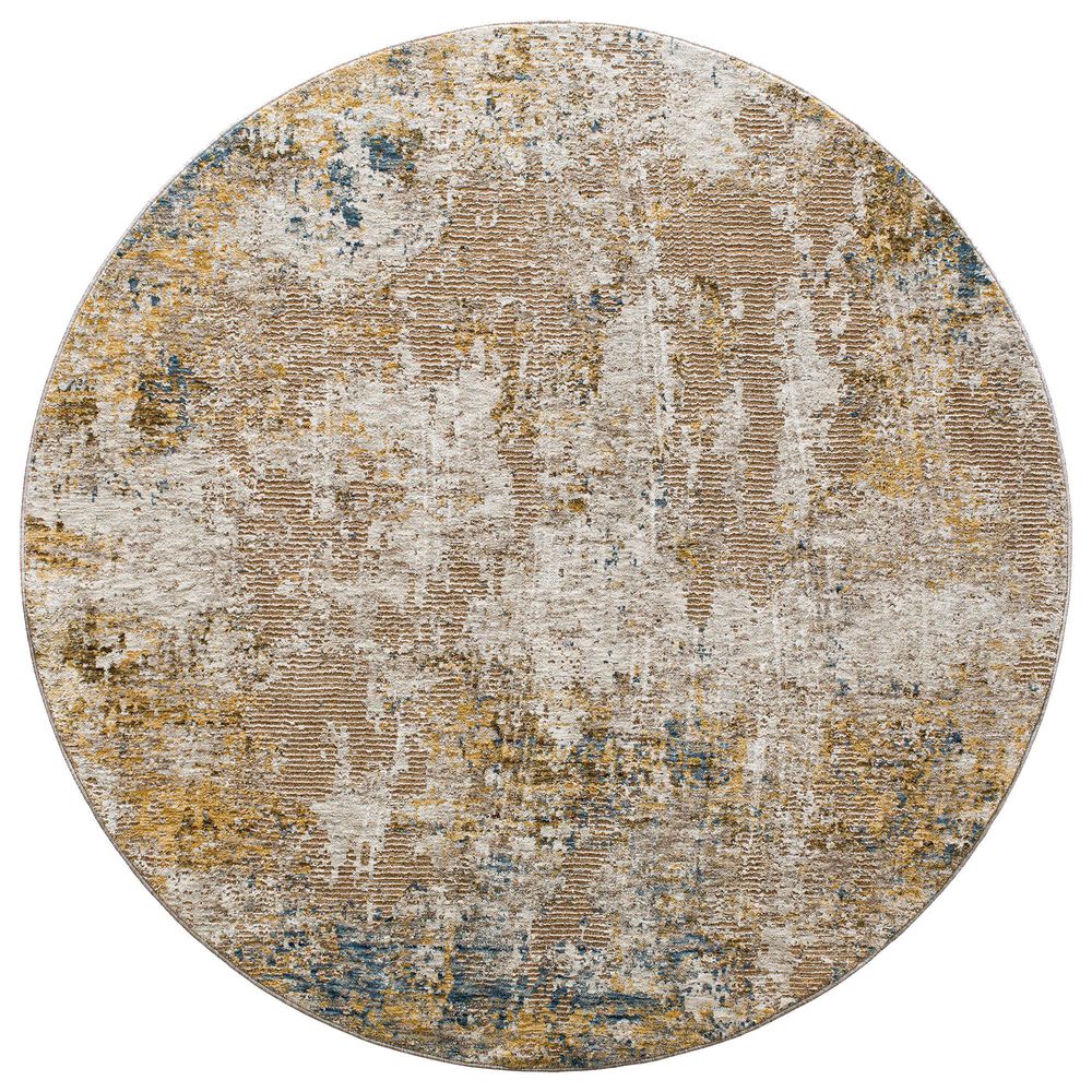 Surya Reina Cream, Light Gray, Light Brown, Tan, Denim and Mustard 6"7" Round Area Rug, , large