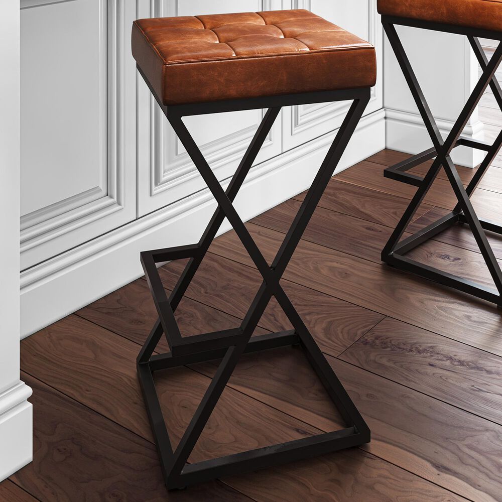 Waltham Brooks Leather Counter Stool in Saddle, , large