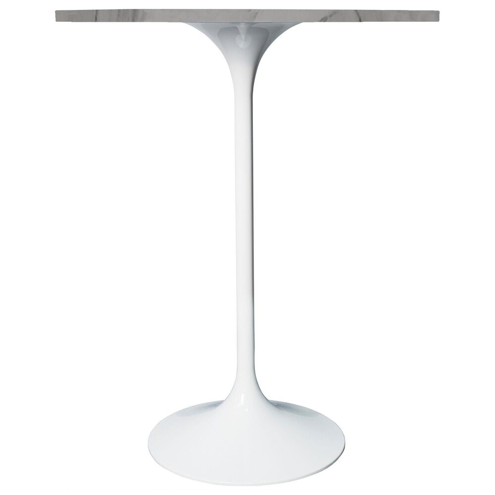 Leisuremod LeisureMod Verve Collection Modern Bar Height Table White Base with 27 Round Marble White Sintered Stone Top, , large