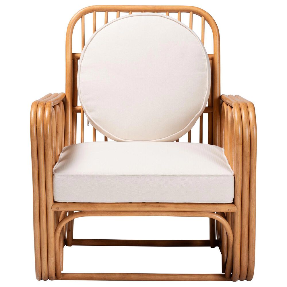 Baxton Studio Tiramisu Arm Chair with Light Honey Rattan in White, , large