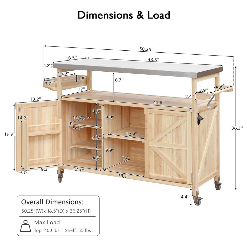 HOMLUX 50" Outdoor Kitchen Island in Natural and Stainless Steel, , large