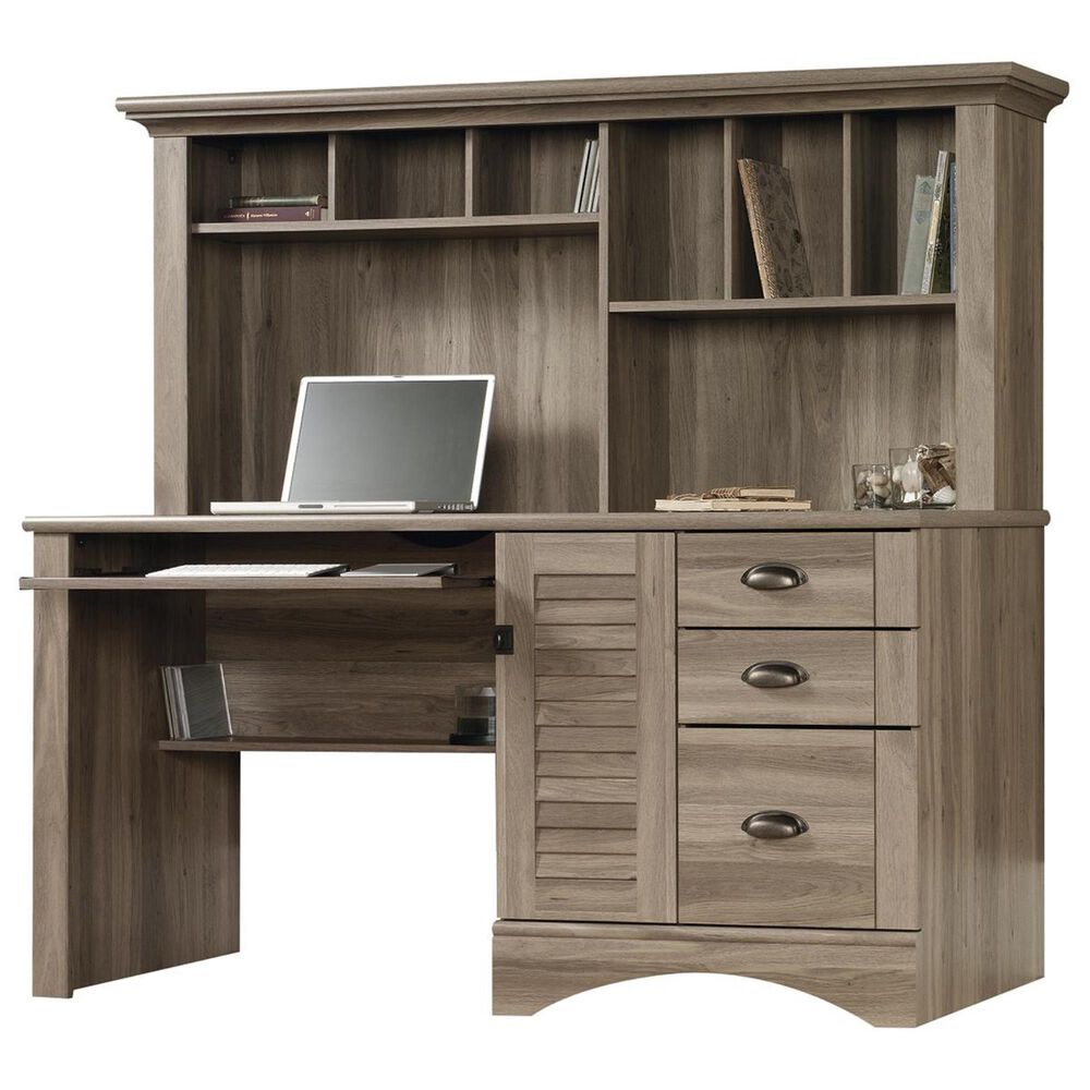 Sauder Harbor View Computer Desk with Hutch in Salt Oak, , large