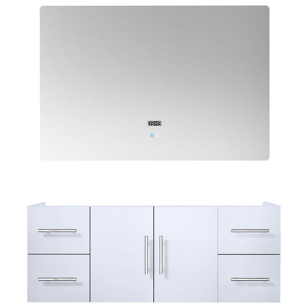 Lexora Home Geneva 48&quot; Single Bathroom Vanity Cabinet Only in Glossy White and 48&quot; LED Mirror, , large