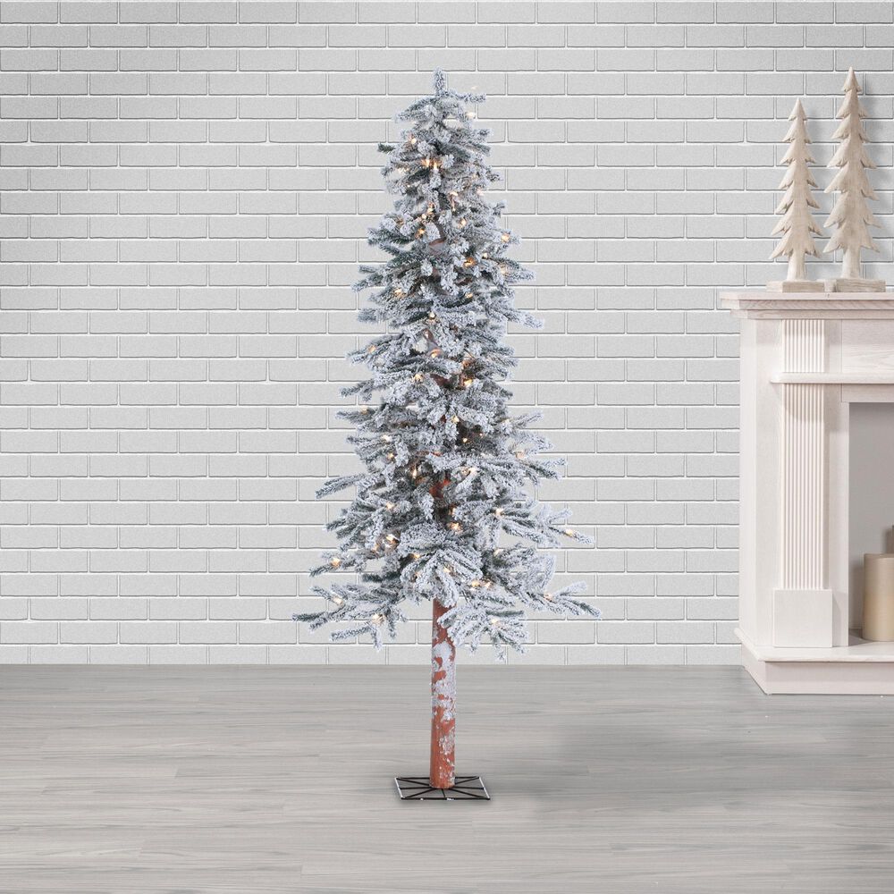 The Gerson Company 6&#39; Pre-Lit Artificial Flocked Alpine with White Lights in Green, , large