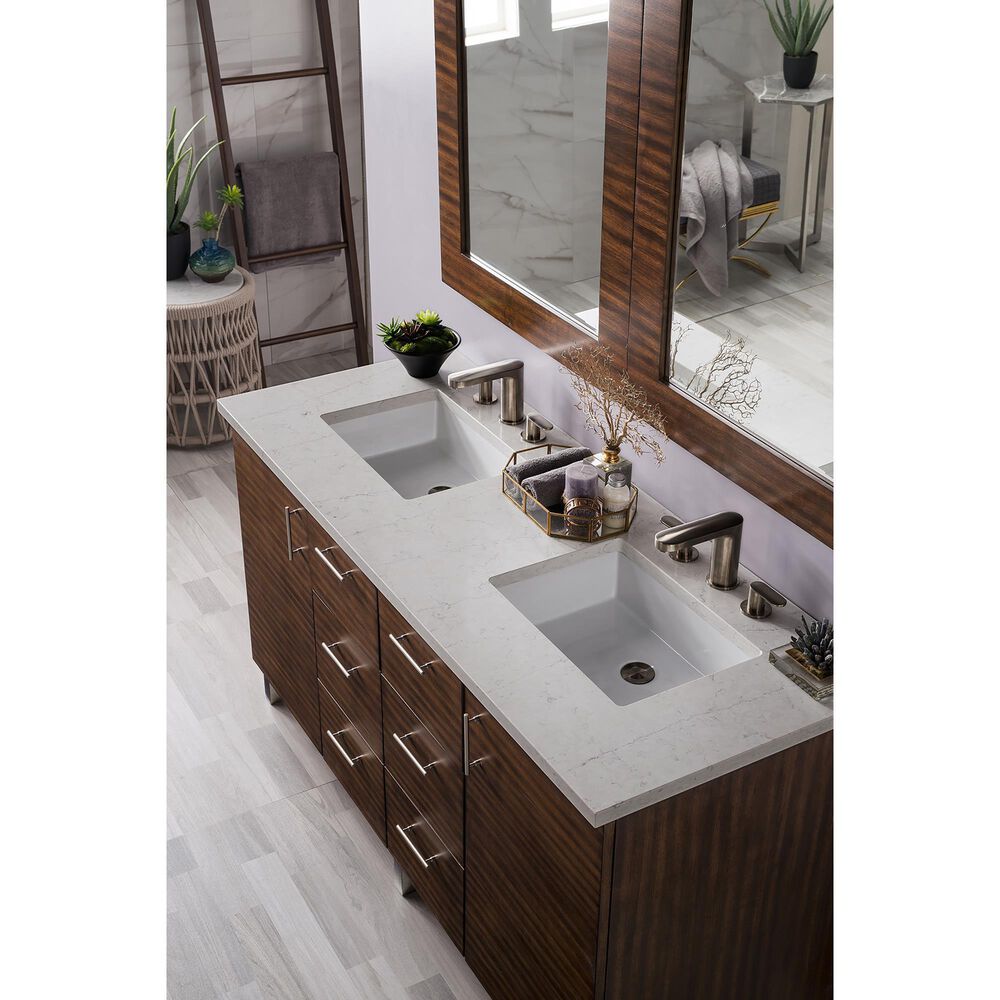 James Martin Vanities Metropolitan 60&quot; Double Bathroom Vanity in American Walnut with 3 cm Eternal Jasmine Pearl Quartz Top and Rectangular Sinks, , large