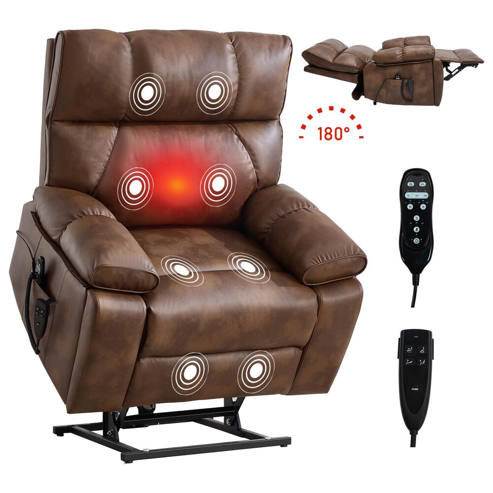 Hearth and Haven Large Power Lift Recliner in Brown, , large