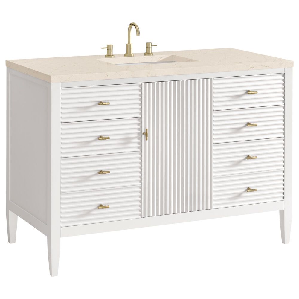 James Martin Vanities Myrrin 48" Vanity in Bright White with 3 cm Eternal Marfil Quartz Top, , large