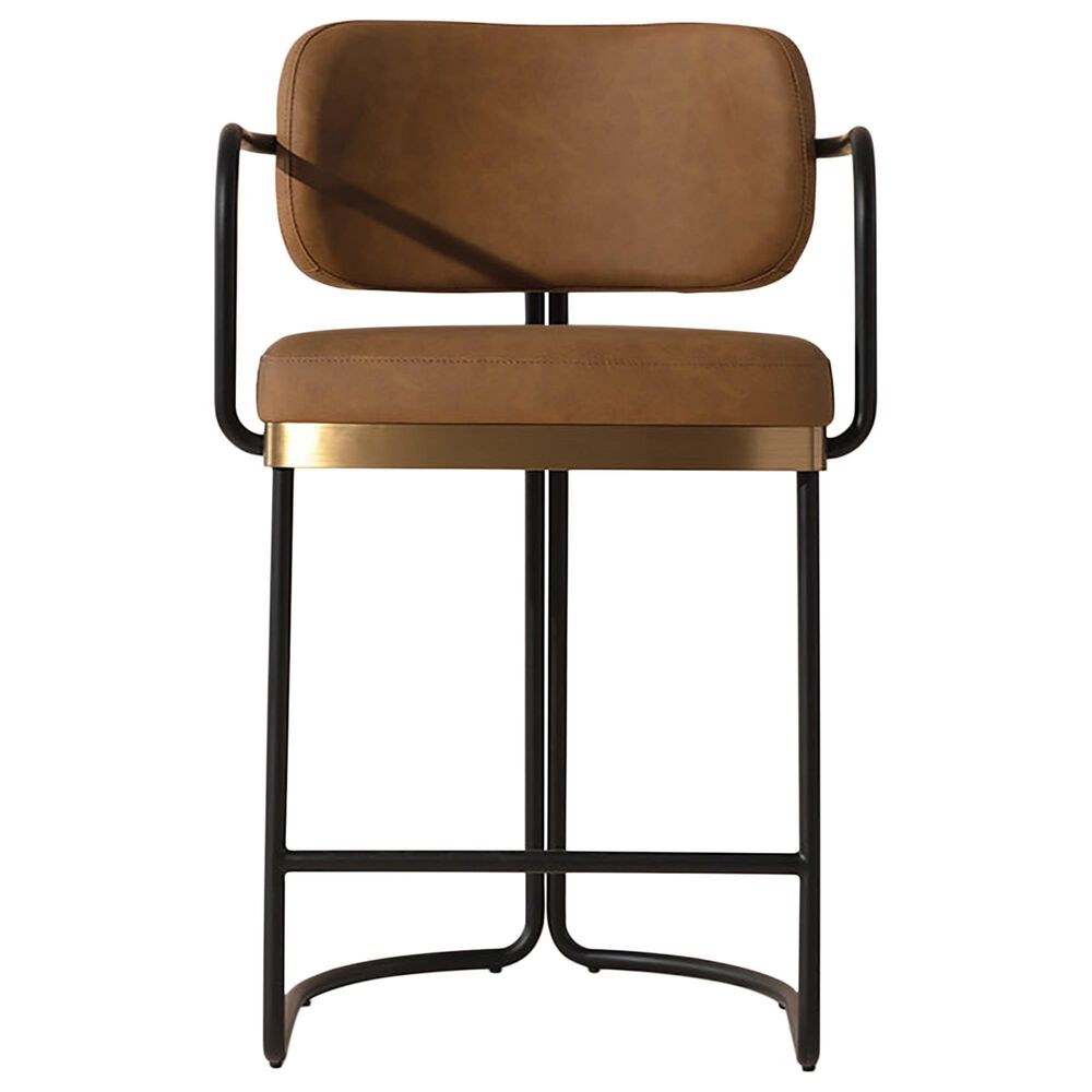 37B Jalen Counter Stool with Milliken Cognac Cushion in Black and Gold, , large