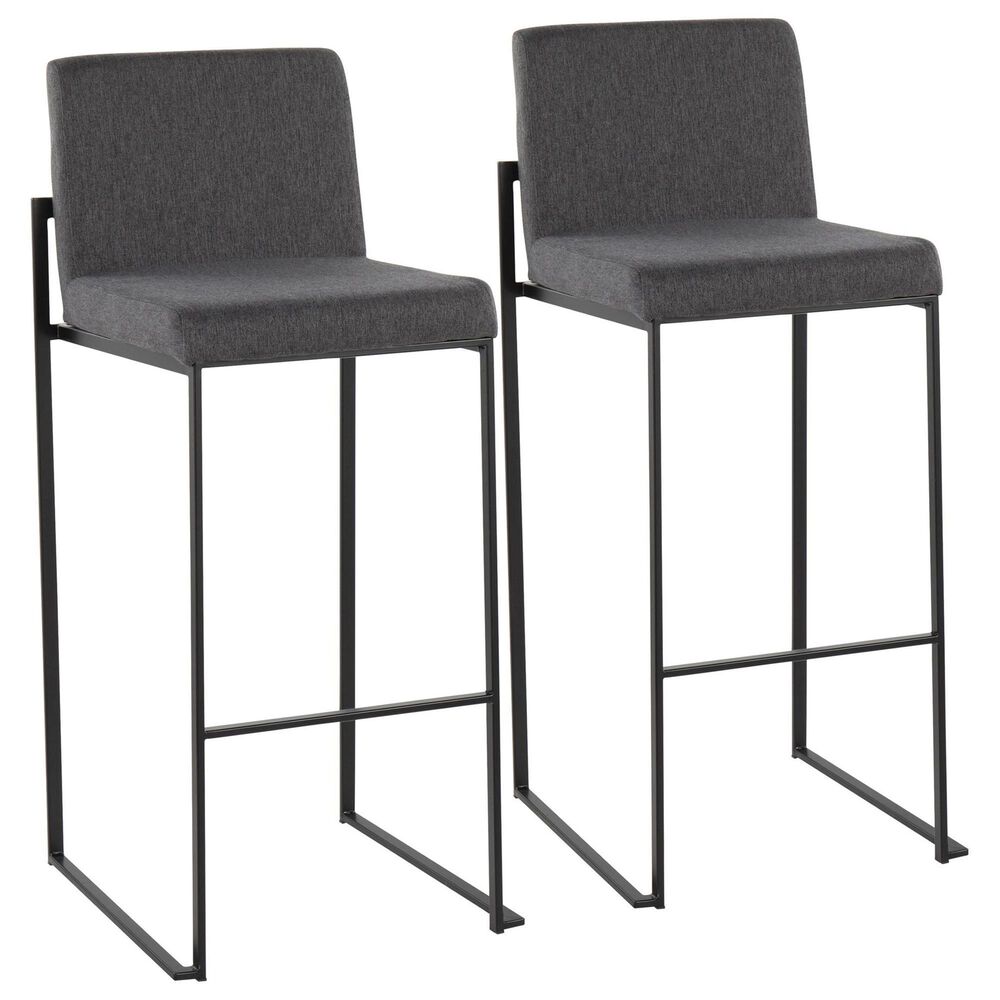 Lumisource Fuji High Back Barstool with Charcoal Fabric in Black (Set of 2), , large