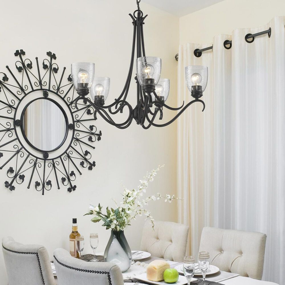 Golden Lighting Parrish 5-Light Chandelier in Black with Seeded Glass, , large