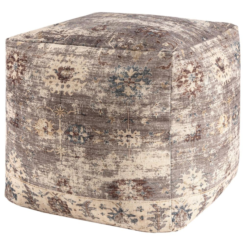 LR Home 18" Square Floral Pouf in Taupe, , large