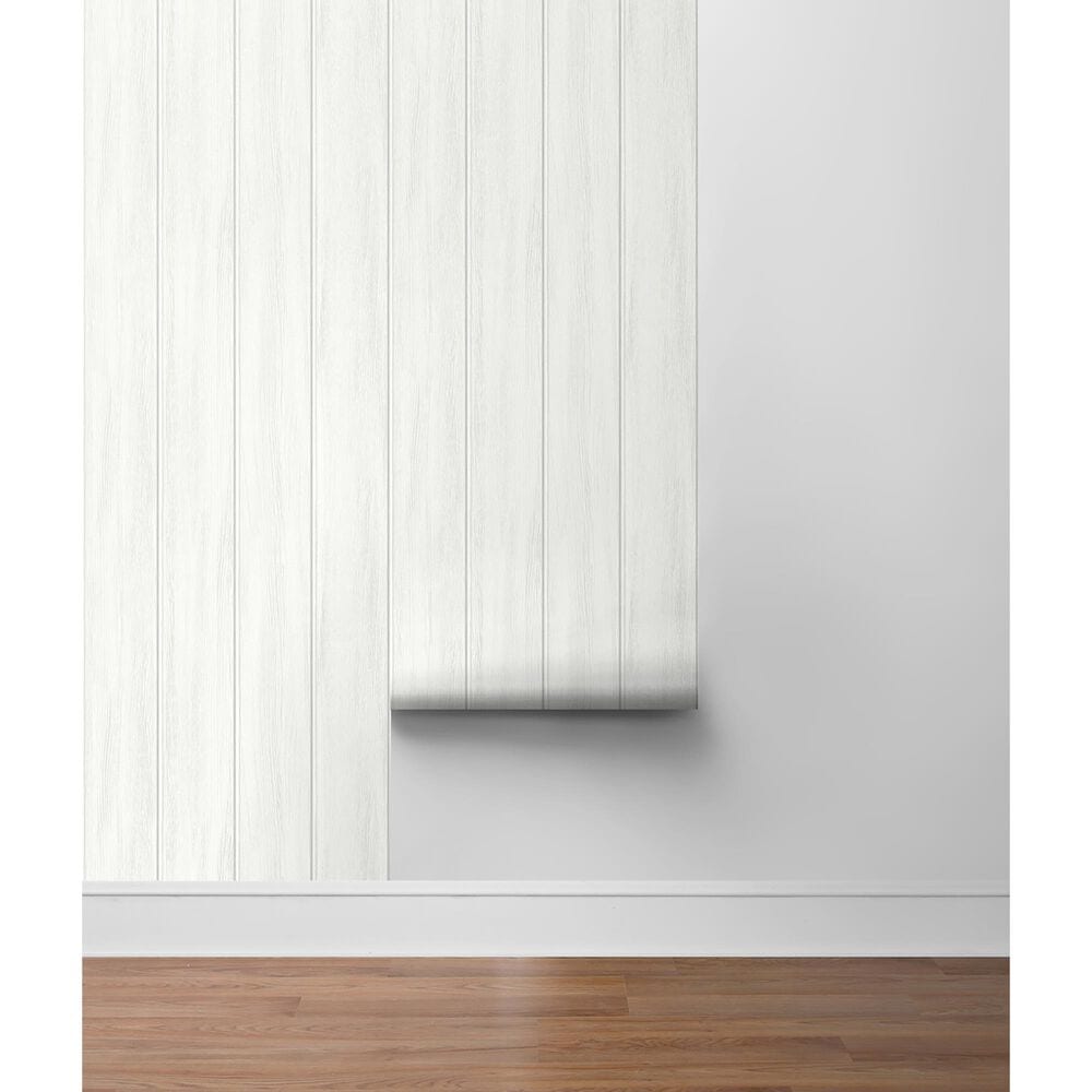 NextWall Wood Panel 216" x 20.5" Peel and Stick Wallpaper in Alabaster, , large