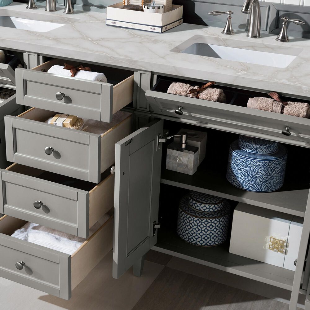 James Martin Vanities Brittany 72" Double Bathroom Vanity in Urban Gray with 3 cm Eternal Jasmine Pearl Silestone Top, Rectangular Sinks and FreePower Wireless Charger, , large