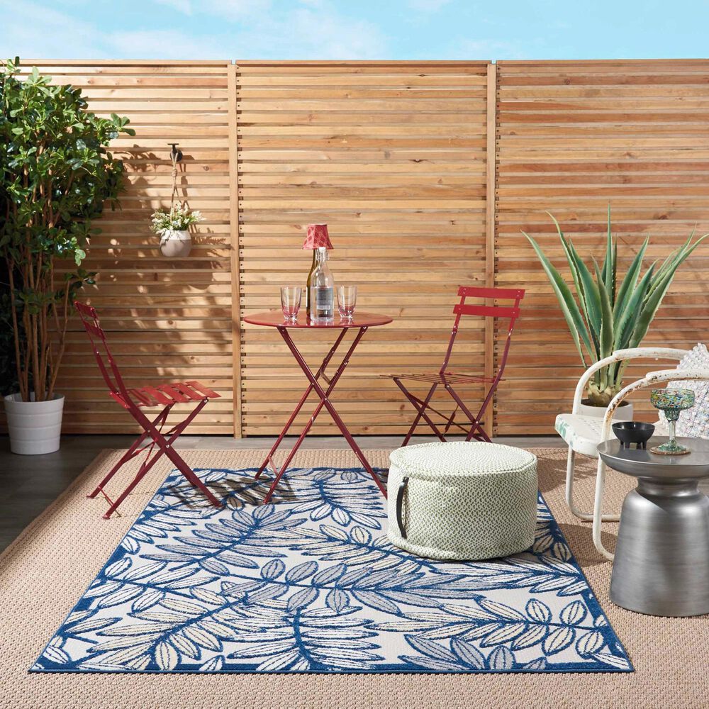 Nourison Aloha ALH18 6&#39; x 9&#39; Ivory and Navy Indoor/Outdoor Area Rug, , large