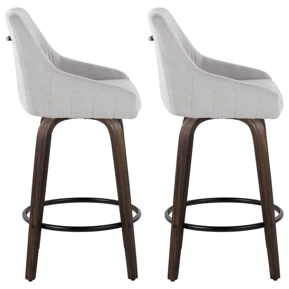 LumiSource Hannah Swivel Counter Stool with Grey Fabric Upholstery in Walnut and Black (Set of 2), , large
