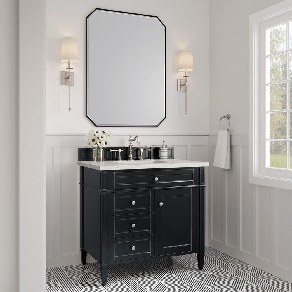 James Martin Vanities Brittany 36" Single Bathroom Vanity in Black Onyx with 3 cm Lime Delight Quartz Top and Rectangular Sink, , large