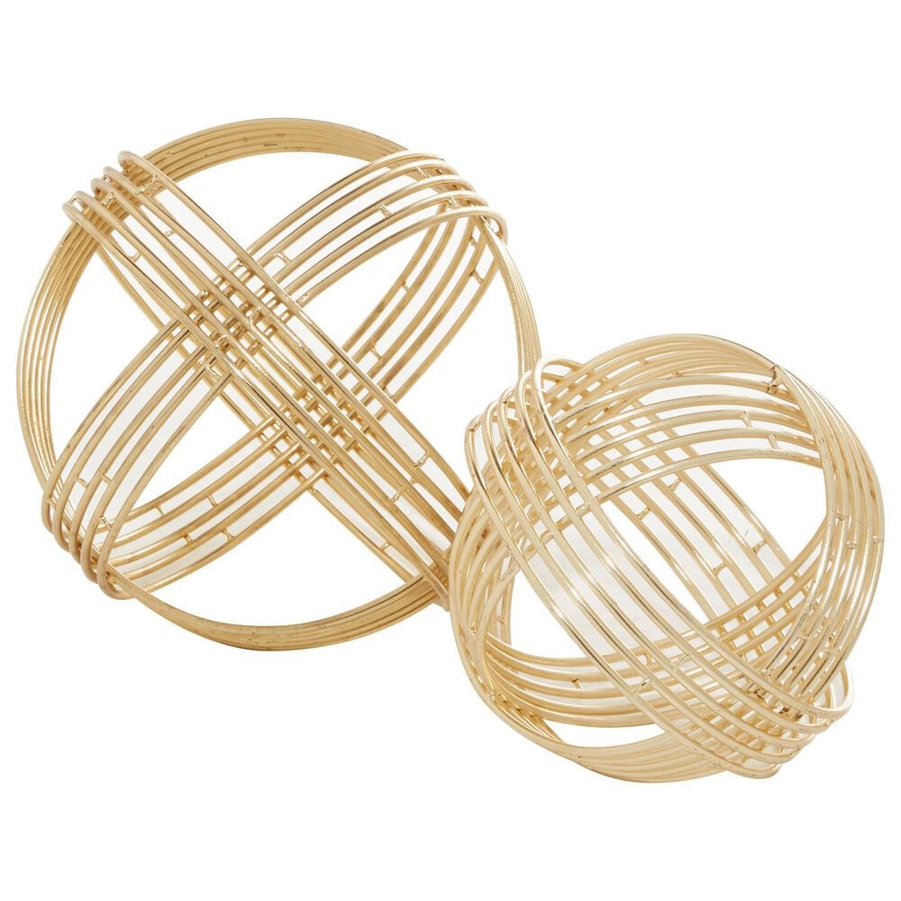 Maple and Jade Modern Geometric Spherical Orb Sculpture in Gold (Set of 2), , large