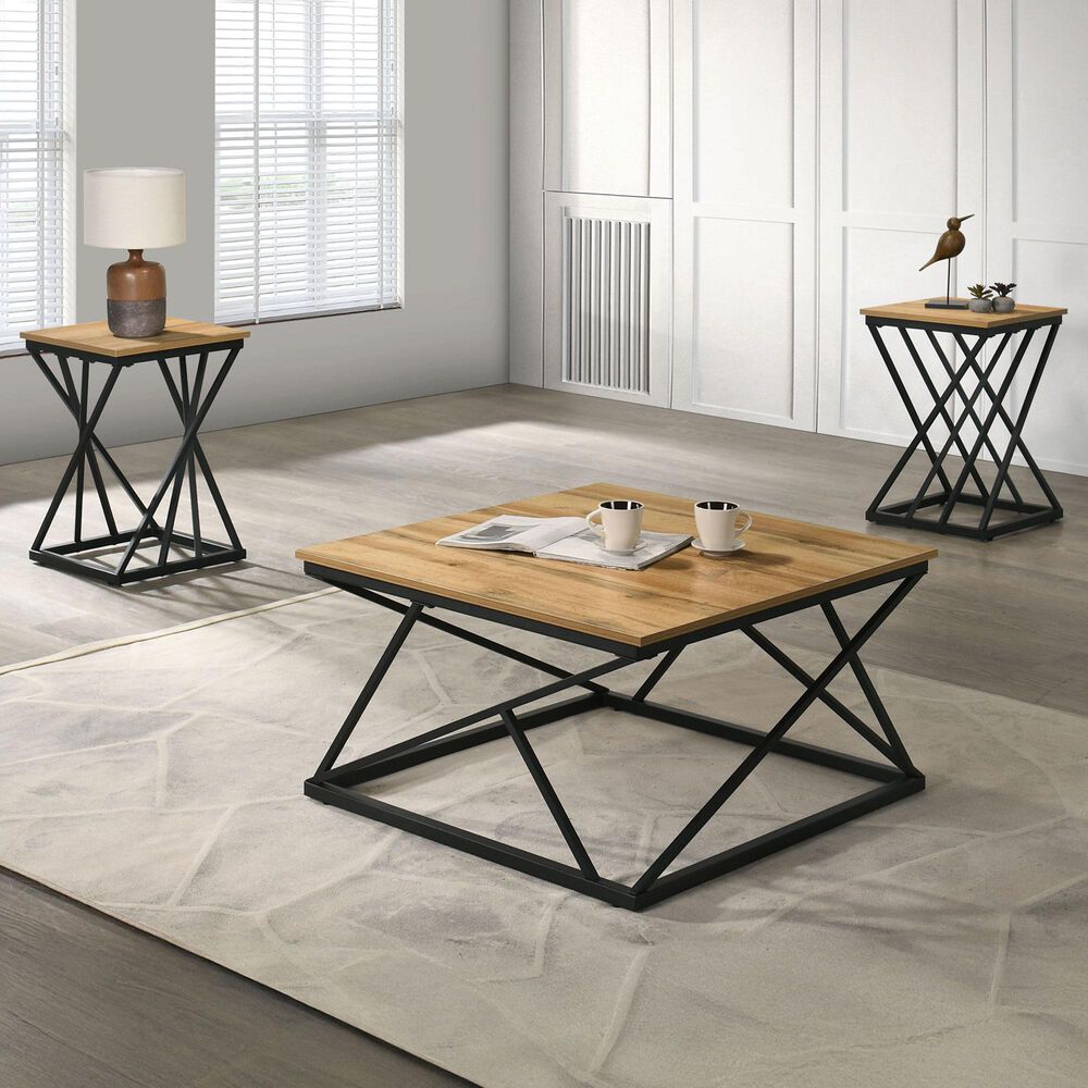 Furniture of America Wheaton 3-Piece Table Set in Natural and Black, , large