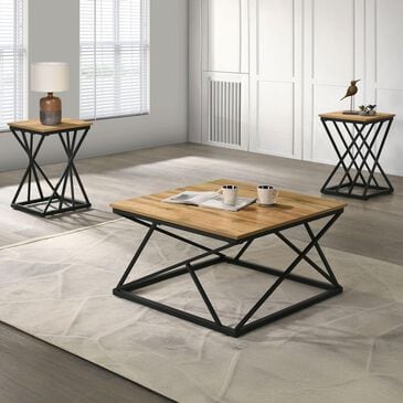 Furniture of America Wheaton 3-Piece Table Set in Natural and Black, , large