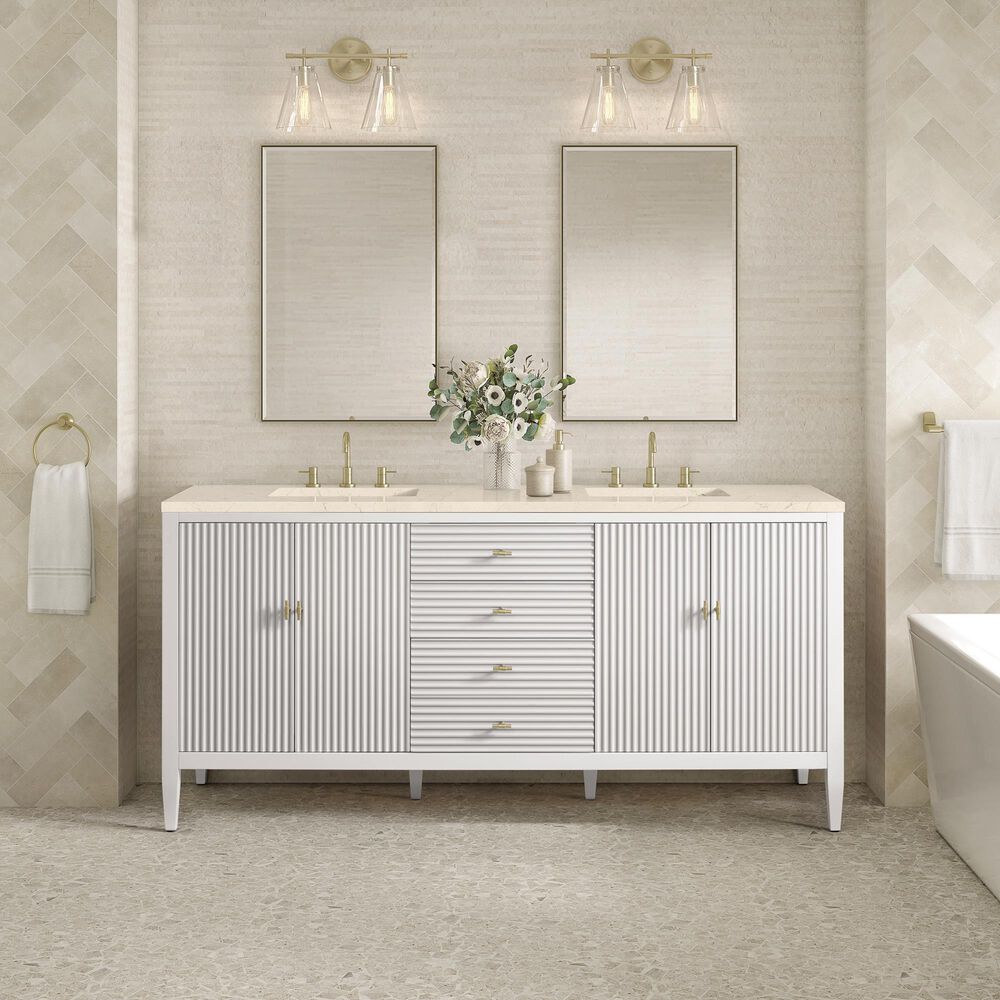 James Martin Vanities Myrrin 72&quot; Double Vanity in Bright White with 3 cm Eternal Marfil Quartz Top, , large
