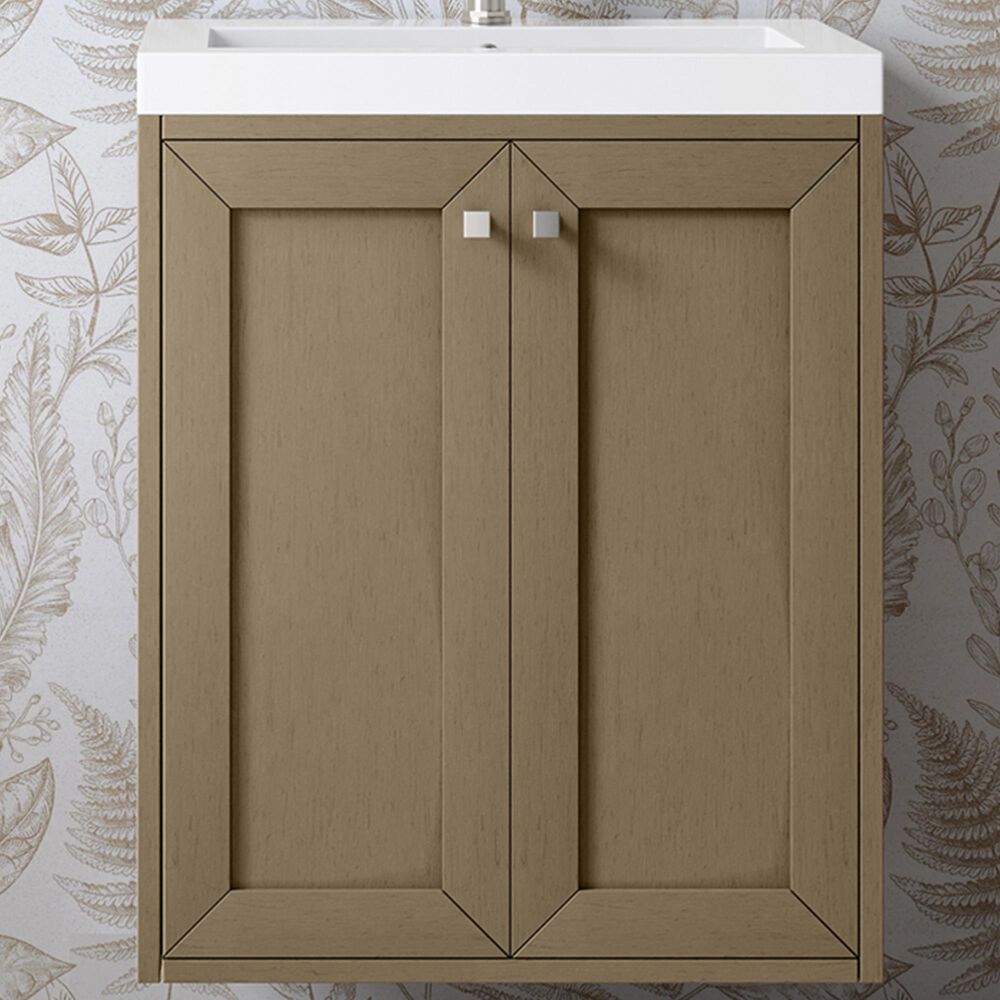 James Martin Vanities Chianti 24" Single Bathroom Vanity in Walnut Whisper with 2 cm White Glossy Composite Stone Top and Rectangular Sink, , large
