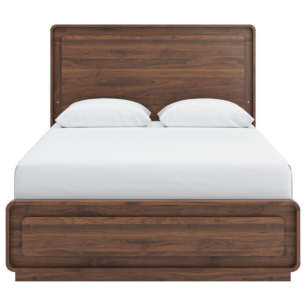 Ashley Fortlorn Queen Platform Bed in Walnut Brown with LED Light, , large