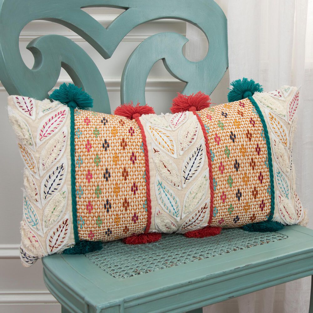 Rizzy Home Geometric 14" x 26" Pillow Cover in Teal/Coral, , large