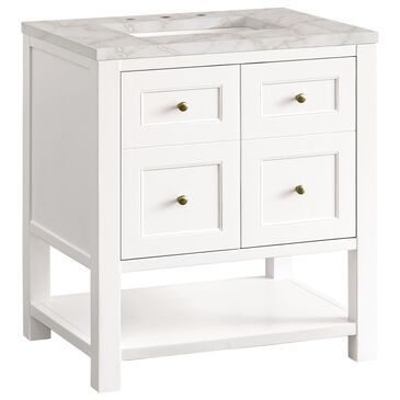 James Martin Vanities Breckenridge 30" Single Bathroom Vanity in Bright White with 3 cm Victorian Silver Quartz Top and Rectangular Sink, , large