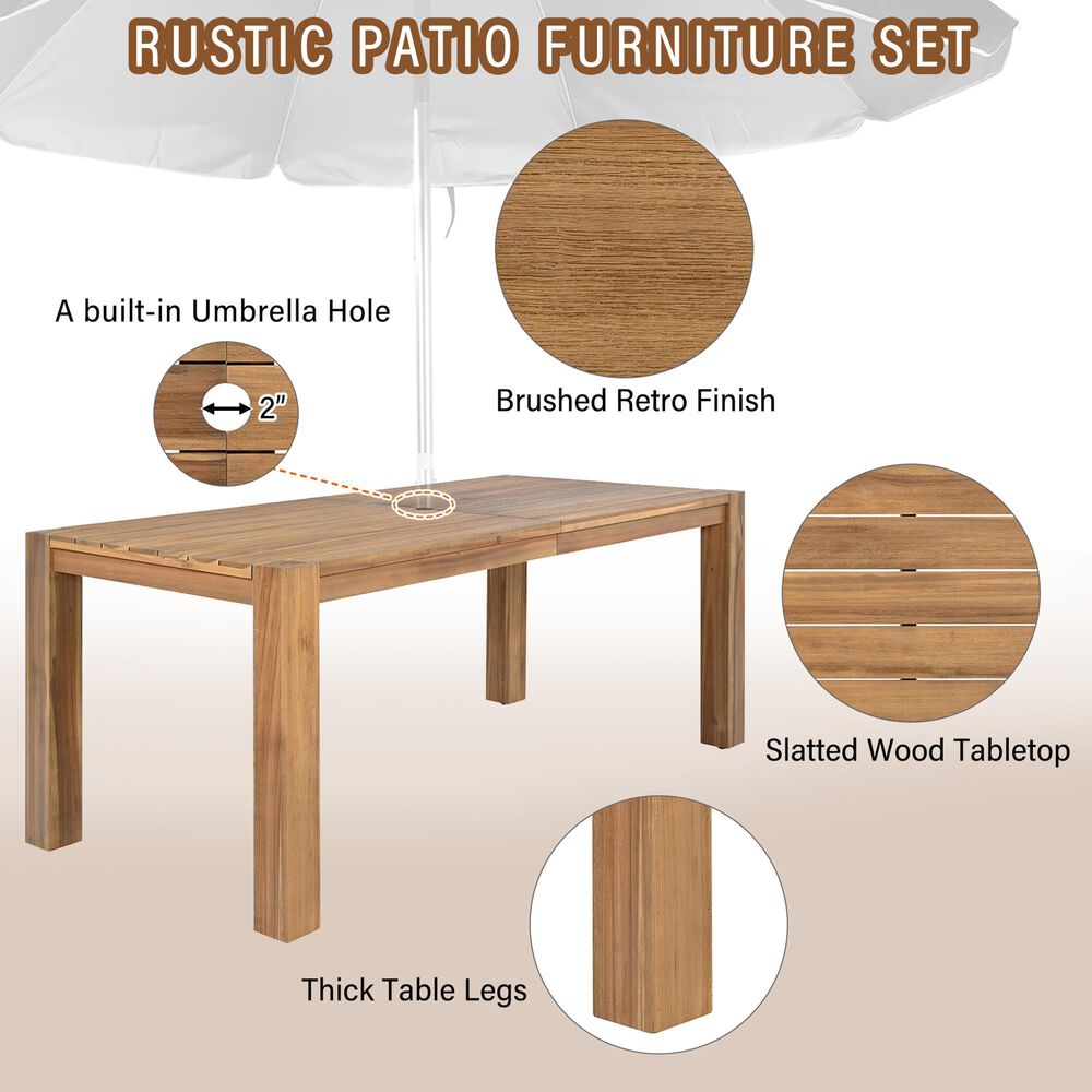 HOMLUX 7-Piece Patio Dining Set with 69" Rectangular Light Teak Table and Umbrella Hole in Beige, , large